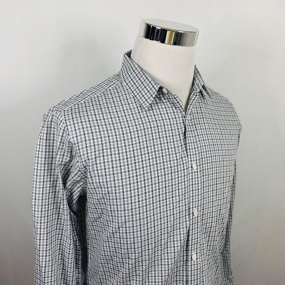 Theory Small Casual Button Front Shirt Gray White Plaid 100% Cotton - Picture 1 of 5